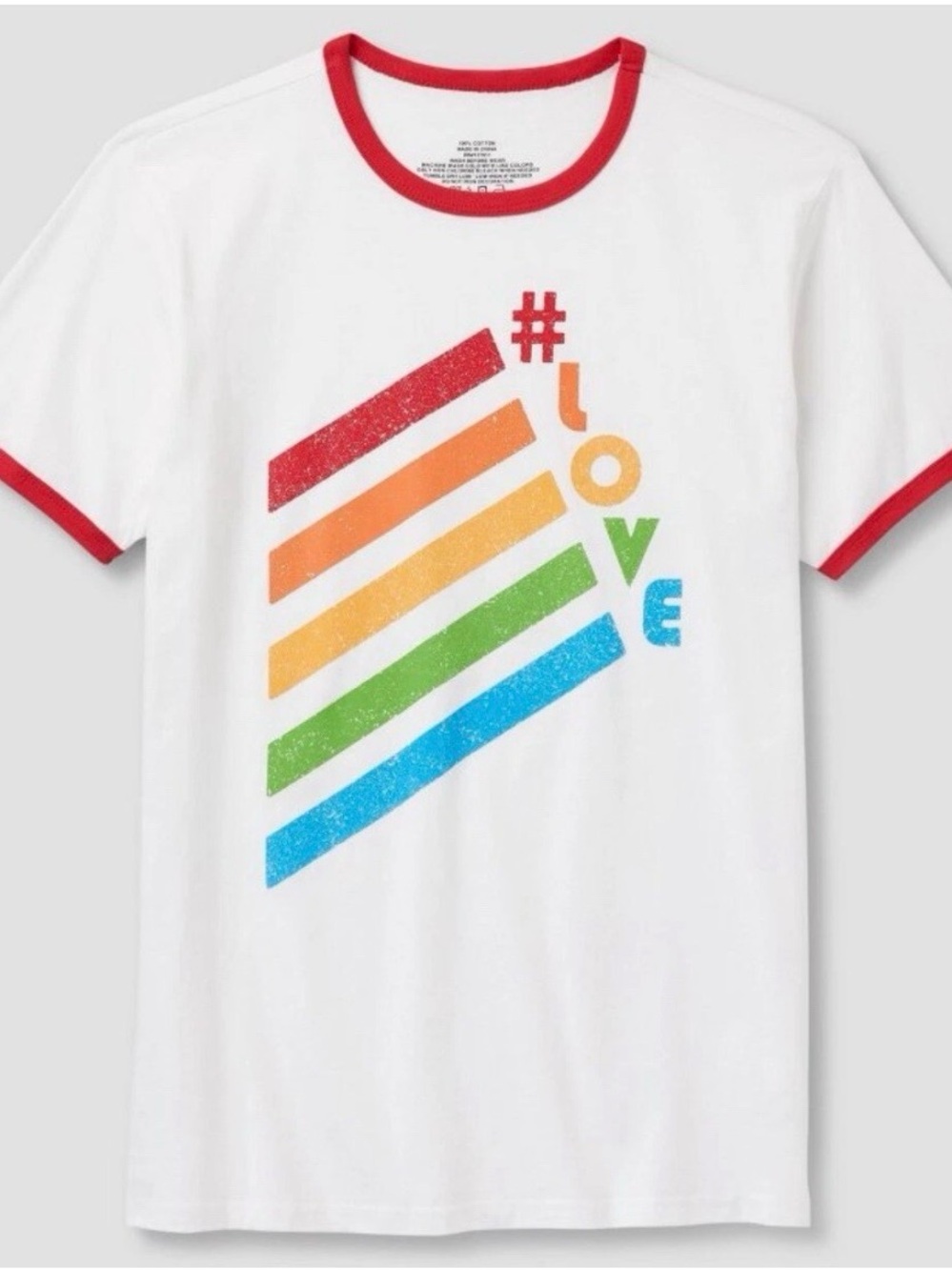 Kids White Ringer Tee with Rainbow Stripes and #LOVE Graphic